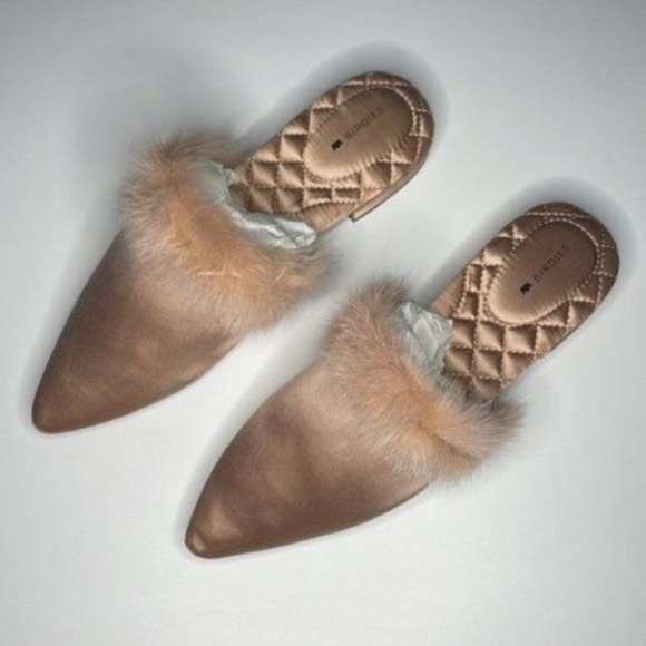 Birdies The Dove French Rose Mink Fur Slides - Picture 5 of 8